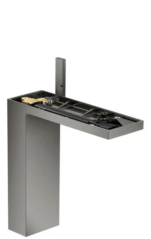 Einhebel-Waschtischmischer in Polished Black Chrome von AXOR, geeignet für Aufsatzwaschtische, mit Push-Open Ablaufgarnitur und modernem Design.